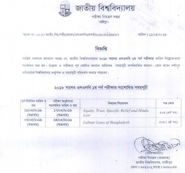 National University LLB First Part Routine 2018 Changed