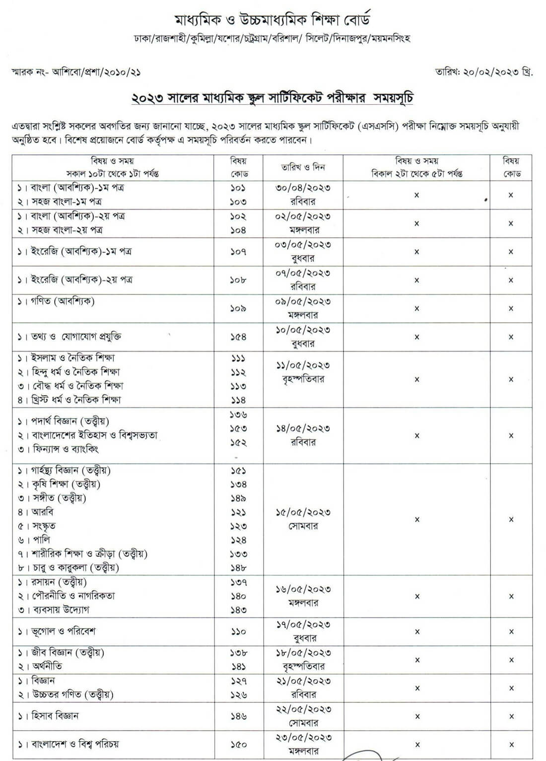SSC Exams Routine 2023